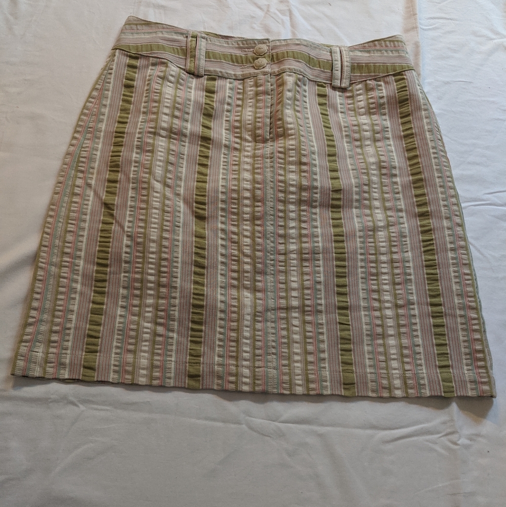 CABI seersucker ivory and multi strip #309 skirt